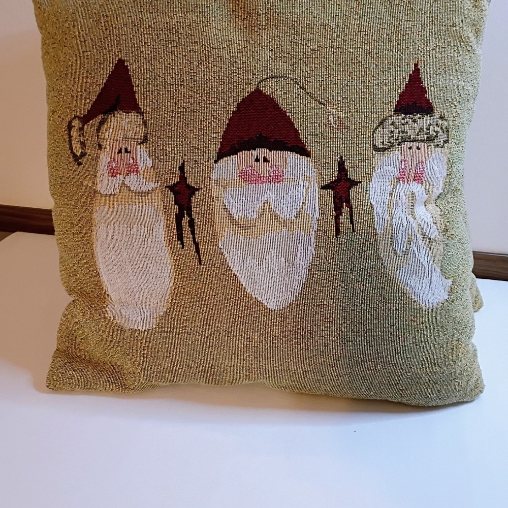 Fiddlestix Set(2) Tapestry Primitive Christmas Throw Pillow Santa Claus Holiday